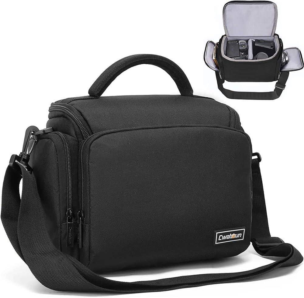 Cwatcun Camera Bag, Single Camera Shoulder Bag, Sling Crossbody Compact Camera Case Compatible for Canon Nikon Sony SLR DSLR Mirrorless Cameras and Lenses Waterproof Camera Bag Black L (1.0 Large)