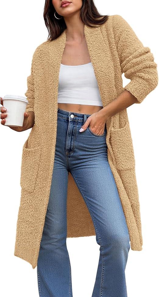BTFBM Long Cardigans for Women Trendy Fall 2025 Open Front Long Sleeve Oversized Sweaters Casual Knit Winter Coats XL