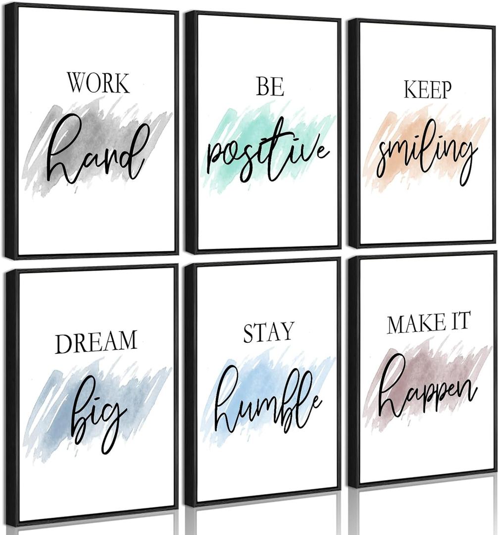 Drsoum Motivational Wall Decor Inspirational Office Wall Art Quotes Framed Wall Art for Living Room Encouraging Canvas Posters for Office Bedroom Sayings for Wall Decor - 8 x10 x6 PCS (Black Framed)