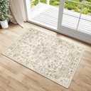 2x3 Washable Neutral Area Rug Beige Vintage Entryway Kitchen Carpet Non-Slip Soft Low Pile Farmhouse Indoor Small Throw Rug for Bedroom Bathroom Entrance