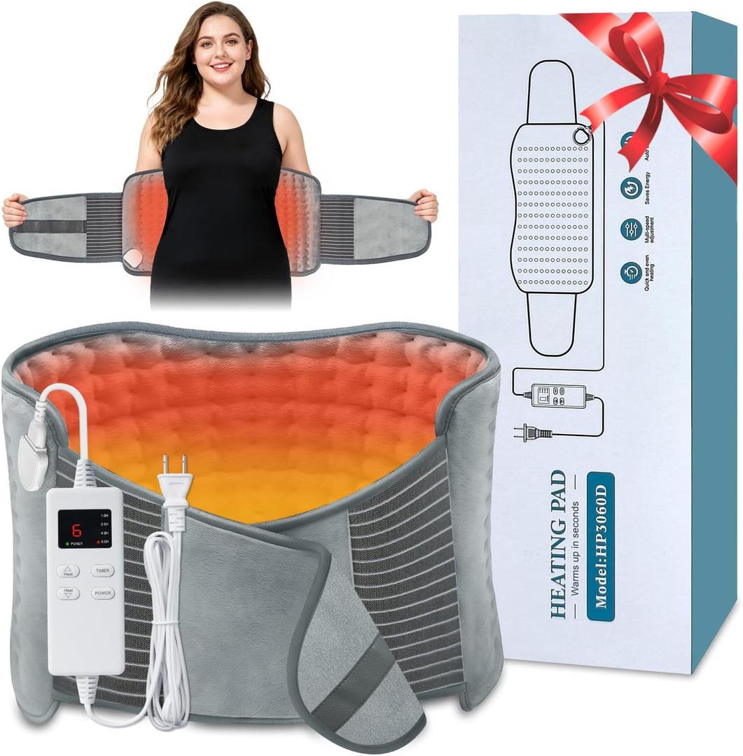 Heating Pad for Back Pain Relief, Extra-Large 12"x24"+26" Extendable Electric Heating Pad for Period Cramps with Belt, Auto Shut Off, Machine Washable, Portable Moist Heating Pad for Women & Men