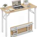 XBurmo Folding Desk Foldable Table, No Assembly 35.8" Foldable Desk Space-Saving Workstation for Small Space, Computer Table, Flat Storage for Home Office, Bedroom, Dorm, Study Room, Light Maple, 35.8 x 15.7 Inch