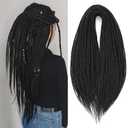 Leeven Synthetic Double Ended Dreadlock Extensions 24 Inch Natural Black 0.6 cm Width Thin DE Dreads Crochet Hippie Wool Dreads 10 Strands Handmade Soft Loc Extensions for Women Men