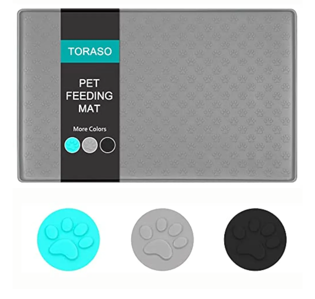 TORASO Large-Size (23.6"x15.8") Silicone Waterproof Pet Feeding Mats, Food Mats, Pet Placemat for Dog and Cat, Mat for Prevent Food and Water Overflow, Non Slip, Washable, Easy Clean (Gray,L,1pc).CA