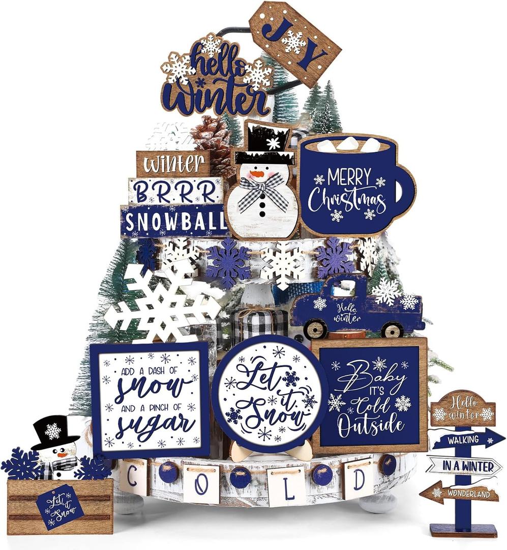 Vercraft 18 Pcs Graduation Tiered Tray Decorations Class of 2026 Tiered Tray Decor Black White Grad Wooden Signs Farmhouse Table Shelf Decoration for Graduation Party Supplies(Retro)