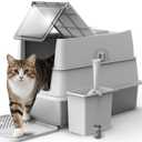 Stainless Steel Litter Box | Enclosed Cat Litter Box with Lid for Big Cats | High Sided Metal Litter Boxes | 100% Anti-Urine Leakage | Odor Control | Non-Stick with Litter Mat & Litter Scoop Set