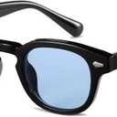 Gtand Unisex Vintage Retro Round Style Tinted Sunglasses For Men Women Fashion Circle Sun Glasses 46mm (C02 Black Frame/Blue Tinted Lens)