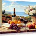 Wewejia - Vintage Kitchen Wall Art Prints, Fruit Grapes Wine Bottles Food Dining Room Wall Art, Contemporary Kitchen Vintage Canvas Print Oil for Dining Room Wall Decor Home Decoration 16x12 inches (16L" x 12W", WWDJB009)
