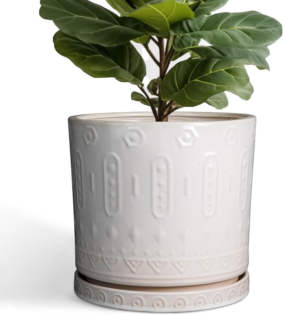 Eightpot Ceramic Pots for Plants 12 Inch - Large Ceramic Planters for Indoor Plants Outdoor Modern Flower Pot with Drainage Holes and Saucer for Office Garden Patio White