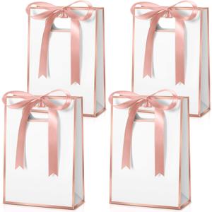 Kolldenn 30 Pcs Thank You Gift Bags with Handles 10.2 x 7.1 x 3.2 Inch Elegant Party Favor Bags with Ribbon Bow for Wedding Bridal Birthday Bridesmaid Holiday Party Supplies (Rose Gold)