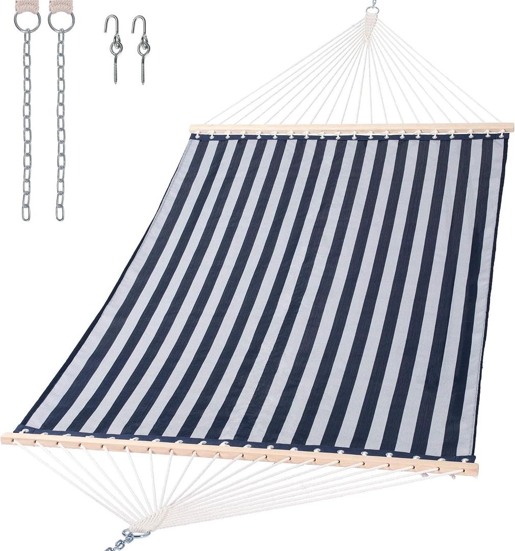SUNCREAT Hammocks 15 FT Quick Dry Hammock Double Size with Hardwood Spreader Bar, 2 Person Hammock for Outdoor Patio Yard Poolside, 450 lbs Capacity, Blue