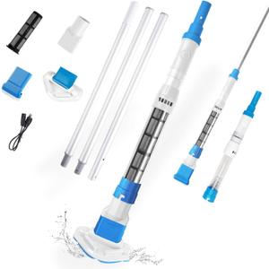 Handheld Pool Vacuum, Cordless Rechargeable Cleaner with Replaceable Brush Head, Powerful Suction, with Telescopic Poles, Ideal for Spas, Hot Tubs, Above-Ground Pools