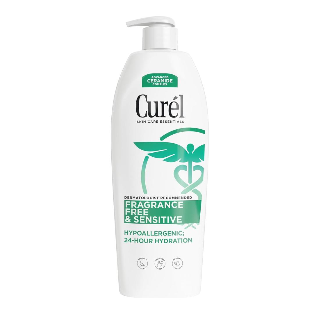 Curel Fragrance Free Comforting Body Lotion, Unscented Dry Skin Moisturizer for Sensitive Skin, with Advanced Ceramide Complex, Repairs Moisture Barrier, 20 oz (20 Fl Oz (Pack of 1)