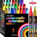 SFAIH 24 Vibrant Chalk Markers for Blackboard [1s Wet Wipe] - No Residue, 6mm Chalk Markers for Chalkboard Calendar, Glass, Window, Menus, Labels, Signs, Car, Non-Toxic, Ideal for Bistro Home School