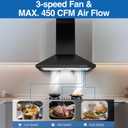 SNDOAS Range Hood 24 inch, 450 CFM Black Range Hood Wall Mount, Ducted/Ductless Convertible Kitchen Vent Hood, Chimney-Style Hood Vents for Kitchen with 3-speed, Push Button & Mesh Filters