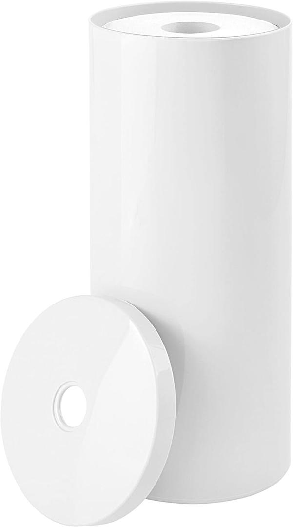 mDesign Plastic Floor Stand Toilet Paper Organizer with Cover, 3-Roll Space-Saving Tissue Storage for Bathroom - Fits Under Sink, Vanity, Shelf, in Cabinet, Corner - Aura Collection - White (1 Pack)