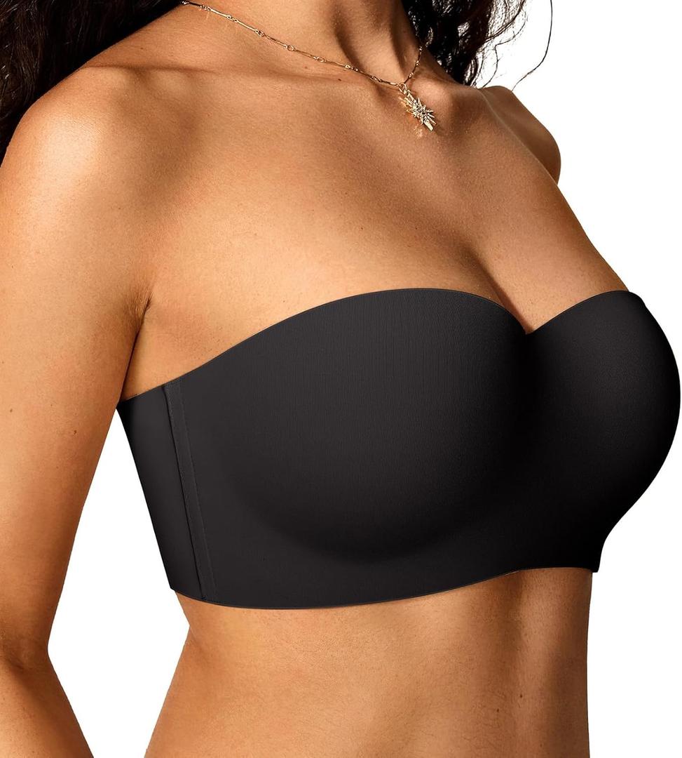 OEAK Womens Strapless Bras with Wireless/Underwire Multiway Non-Slip Tube Top Push Up Bralette Seamless Padded Bandeau Bra (36C, Black)