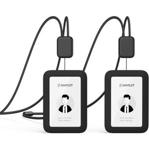 2 Pack Lanyards for ID Badges Holder, SANTLET Silicone ID Badge Holder Name Card Case Protector with Retractable Cord, Safety Breakaway Buckle, 2 Card Slots for Office Staff Teachers Employees Black (Vertical)