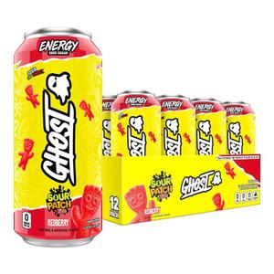 GHOST Energy Drink - 12-Pack, Sour Patch Kids Redberry, 16oz - Energy & Focus & No Artificial Colors - 200mg of Natural Caffeine, L-Carnitine & Taurine - Gluten-Free & Vegan (EXP 12/31/26)