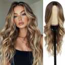 Long Blonde Wig for Women Middle Part Ombre Blonde Wavy Wigs Natural Looking Synthetic Heat Resistant Fiber Wigs for Daily Party Use (26 Inch)