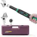 3/8" Adjustable Digital Torque Wrench, Interchangeable Head, 5-99.6 Ft-lb | ±2% Electronic Torque Wrench with 9×12mm Ratchet & Adjustable Open-End Heads, Automotive, HVAC & Industrial Maintenance