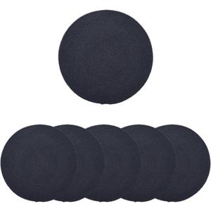 Encasa XO Dining Placemats Set of 6 | Cotton Round Table Mat - 13 in Diameter | Dark Blue | Handmade Rib Style Chargers for Dinner Plates