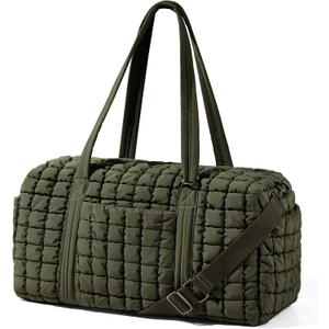 Quilted Travel Duffle Bag for Women Weekender Bag Large Puffer Overnight Bags Soft Puffy Duffel Bag Carry on Gym Bag Lightweight Personal Item Travel Bag for Trips Business Sport Airplane(Olive Green)
