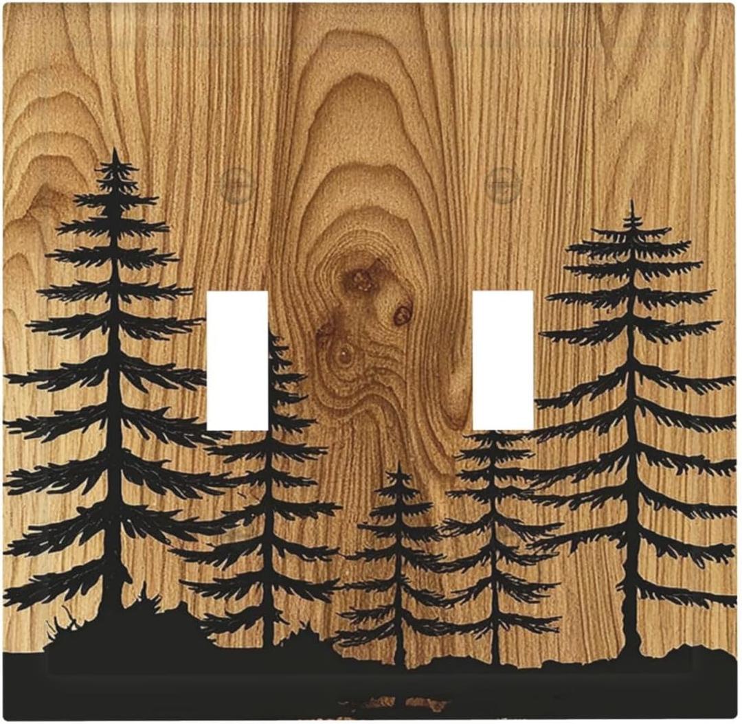 Farmhouse Tree Woodland Wood Wall Plate Light Switch Cover Decorative 2 Gang Double Toggle Switchplate Electrical Faceplate for Bathroom Kitchen Bedroom 4.9 X 5 IN