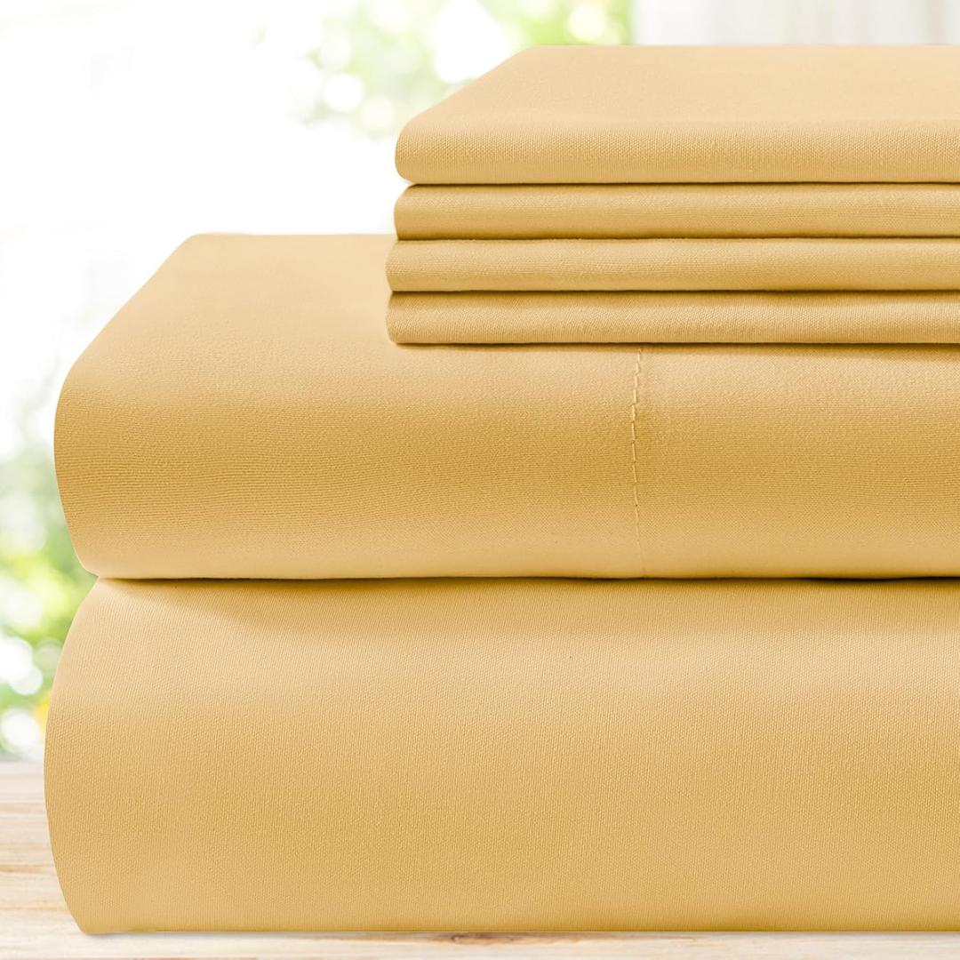BYSURE 6 Pieces Bed Sheets Set(King, Gold) - Hotel Luxury Super Soft 1800 Thread Count 100% Microfiber Sheets with Deep Pockets, Wrinkle & Fade Resistant