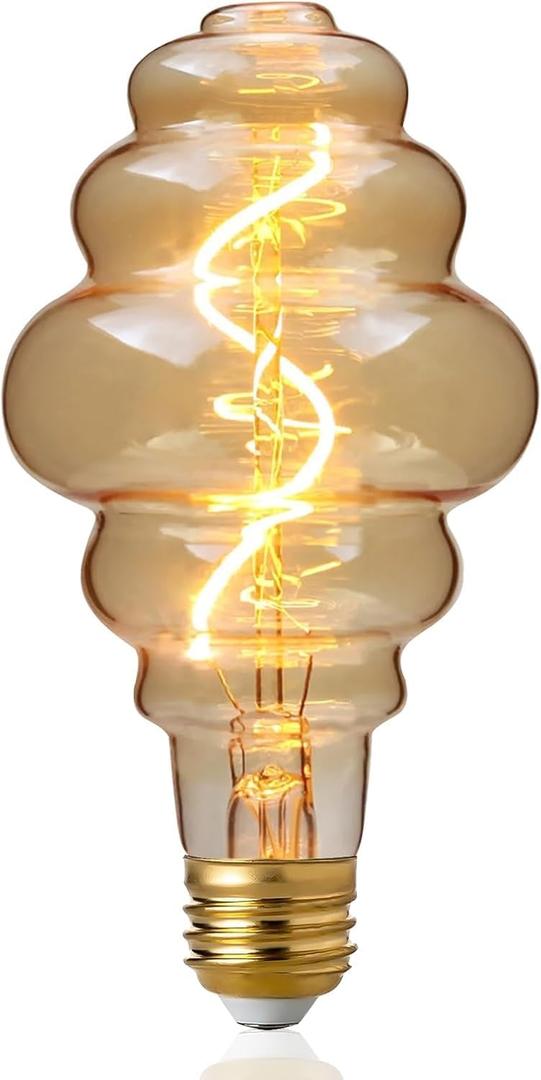 Large Oversized Vintage Edison LED Light Bulb, E26 2300K Warm White Dimmable Hamburge Spiral Light Bulbs, 4 Watt 600 Lumen Giant Amber Glass Decorative Light Bulb for Pendant Or Floor Lamp