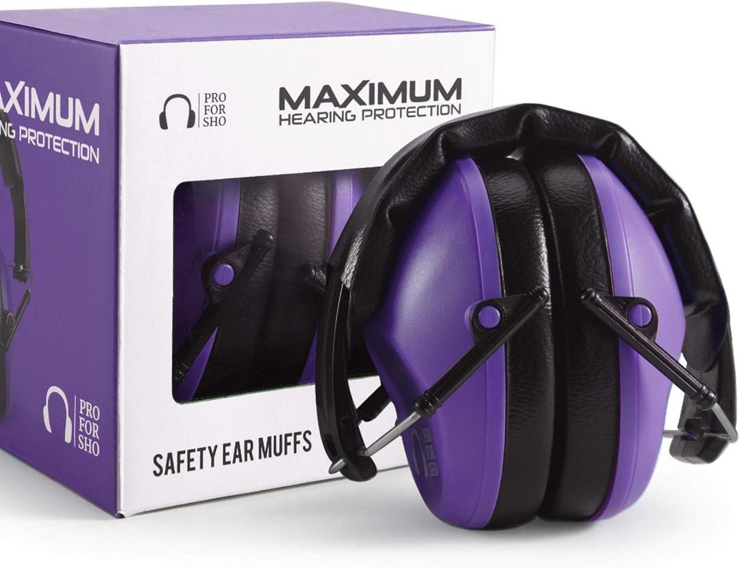 Pro For Sho 34dB NRR Hearing Protection Ear Muffs - Highest NRR in Compact Design, Ear Protection for Shooting, Mowing, Work (Standard, Purple)