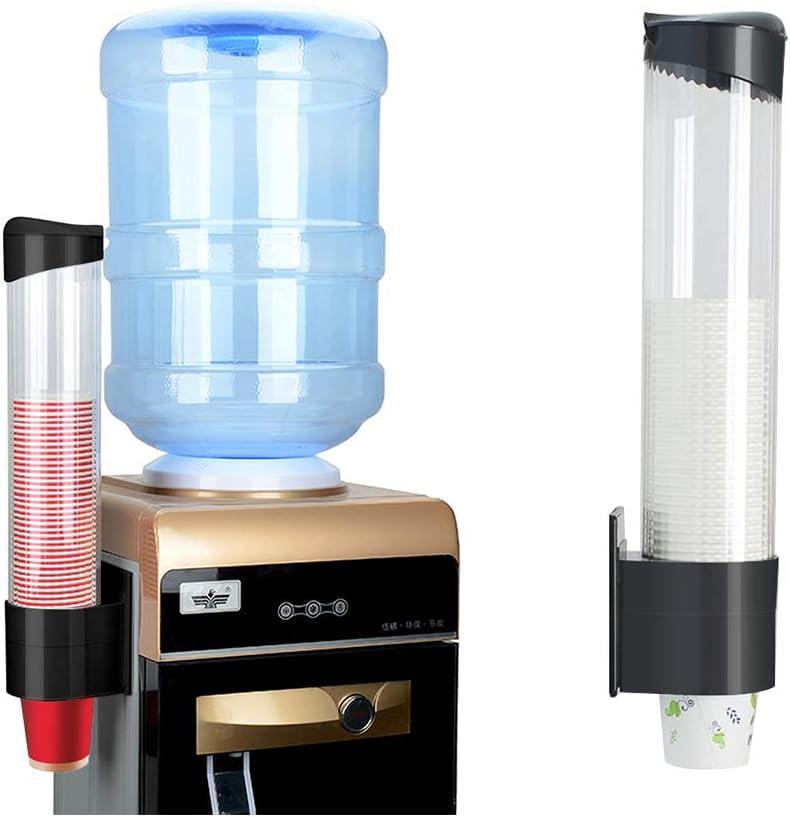 Cup Dispenser, Wall Mount Water Cooler Cup Holder Fits 5oz - 7oz Disposable Paper Plastic Cups for Home Office Hospital Cups Organizer, Adhesive Paste or Screw Install (Black, Medium)