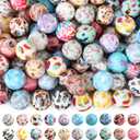 Ferreve 120 Pcs 15mm Silicone Beads Bulk Silicone Beads Print Rubber DIY Bracelet Making Kit for Keychain Making Pens Necklace Jewelry(Lovely)