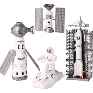 Space Toy Kit, Spaceship Toys Set with Astronaut Figure, Double Satellite, Pointy Rockets and Launch Towers, Space Scooter, Astronaut Exploration Gift for Exploring Boys and Girls
