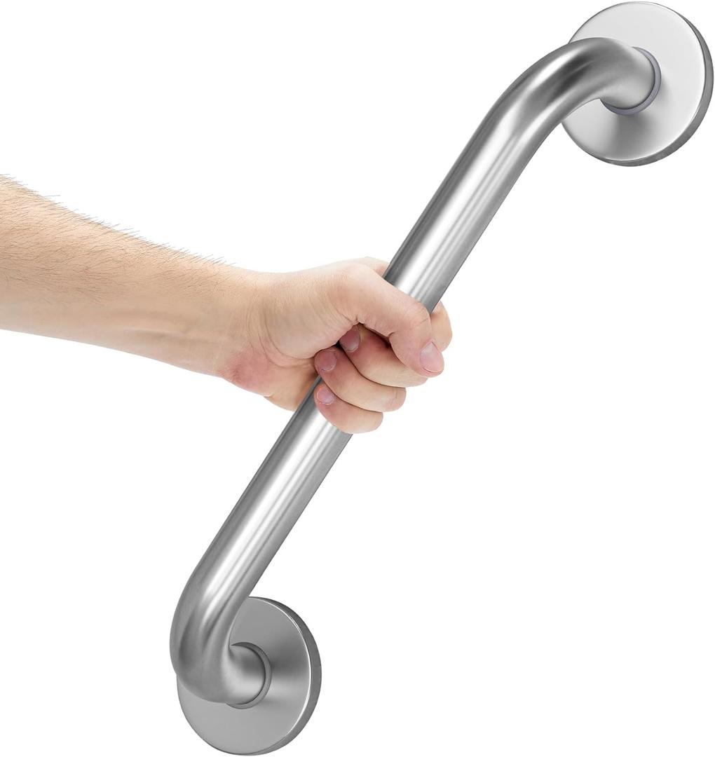 AmazerBath Shower Grab Bars for Seniors Anti Slip, Bath Safety Grab Bar for Needy, Stainless Steel Bathroom Safety Grab Bars, Thickened Bar Bigger Base Holds 500LBS, 16" L x 1.25" D, Brushed Nickel