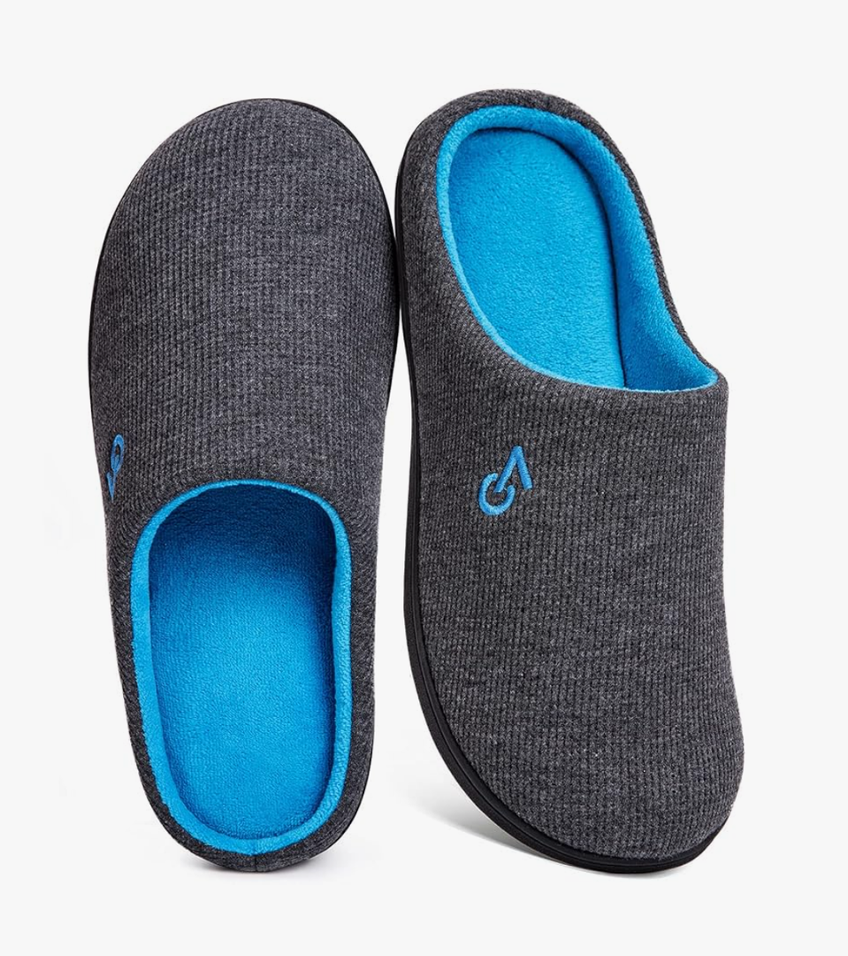 VeraCosy Men's Two-Tone Memory Foam House Slippers Indoor Outdoor Durable Rubber Sole 9-10