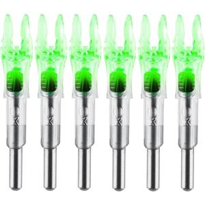 6PCS X Lighted Nocks for Arrows with .204 .233 .244 .246 Inside Diameter with H, S, GT Bushings High-Visibility LED Arrow Nocks, ON/Off Switch Included (Green)