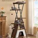 FourFurPets 72.4" Modern Cat Tower for Indoor Cats - Multi-Level Condo With Caves, Tall Tree With Scratching Board, Wooden Tower With Large Perch, Removable Pads, Rustic Brown
