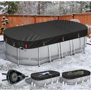 QH.HOME Winter Oval Pool Cover for 10x16 Ft Coleman/Bestway/Intex Frame Oval Pool, [2025 Upgraded Heavy Duty Fabric Durable&Ultimate Windproof] with Fast Tightening Ratchet,Cold and UV Resistant