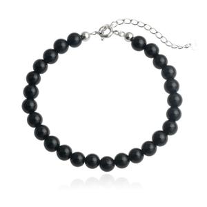 925 Sterling Silver Natural Black Onyx 6MM Round Beads Bracelet for Women