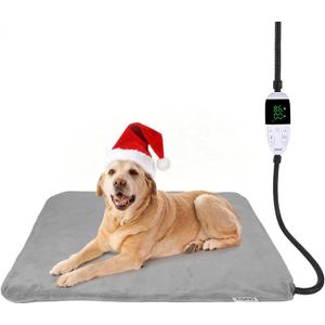 Ringco Large Dog Heating Pad with 12 Adjustable Temperature, Waterproof & Chew Resistant Pet Heating Pad with Timer, Heated Dog Bed with Fleecy Cover (L: 32 x 20)