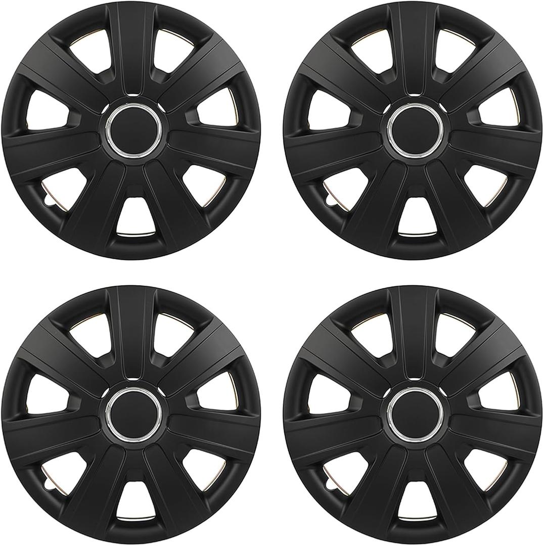 4-Pack Premium 15 Inch Hubcaps Set Full Wheel Rim Cover OEM Style Hub Caps Universal BlackPP Material Exterior Accessories Easy Snap On