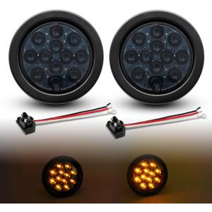 TMH 2pcs 4 Inch 12 Super Bright LED Tail Turn Signal Indicator Light Marker Smoked Lens Amber Assembly Rubber Mount Grommet for Trucks Trailers