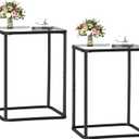 Glass Side Table Two Set, Rectangle 2PCS End Table with Metal Frame, Modern Bedside Table for Office, Bedroom, Living Room, Study,Small Spaces,Easy Assembly,15.75 * 11.81 * 20.87 Inches,Black,2PCS