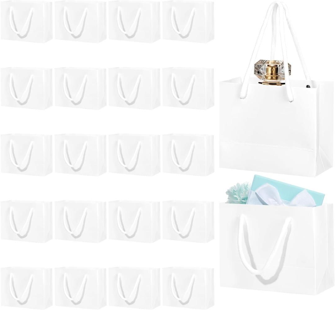 20 Pieces Extra Small Gift Bags 4 x 4.75 x 2.36inch Small Paper Bag with Handles Bulk Mini Party Favors Bags Tiny Thank You Favor Bag for Mother's Day Wedding Birthday Bridal Shower Party (WHITE)