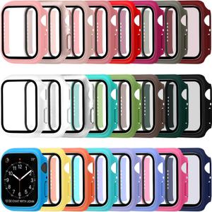 Sieral 24 Pcs Smart Watch Screen Protector Watch Bumper Case Hard Pc Case with Tempered Glass Screen Protective Cover Compatible with Iwatch for Men Women, Assorted Colors (44mm)