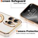 Compatible with iPhone 13 Pro Max Case with Magnetic Ring Stand [Compatible with Mag-Safe] Full Camera Lens Protector Soft Plating Shockproof Phone Case for iPhone 13 Pro Max 6.7", White
