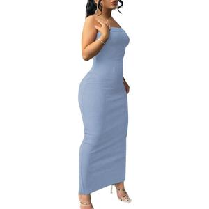 Nimsruc Women Summer Bodycon Tube Maxi Dress Strapless Casual Party Long Dresses Sexy Sundresses, Baby Blue, XL