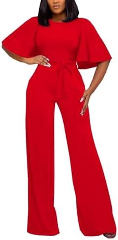 BessCops Womens Loose Short Sleeve Belted Wide Leg Pant Romper Jumpsuit Casual Business One Piece Outfits. Size S