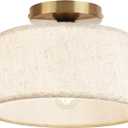 HILUXIA 2P Modern Ceiling Light Fixture, 10 Inch Semi Flush Mount Lamp with Linen Shade, E26 Base, Gold for Kitchen Bedroom Hallway Closet Entryway Room Small Spaces, 1 Pack
